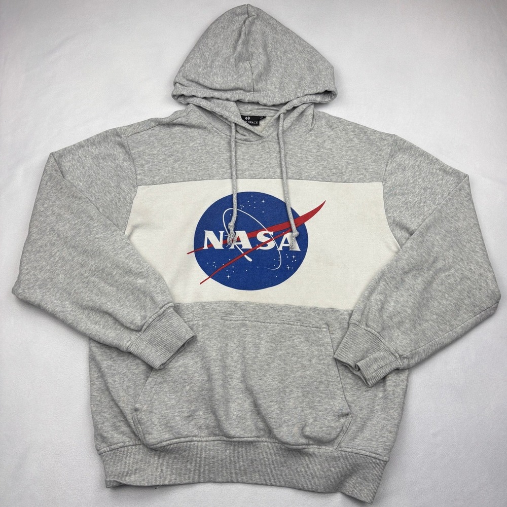NASA Hoodie Sweatshirt Adult Small Gray Colorblock Fleece Pullover Hyper Space